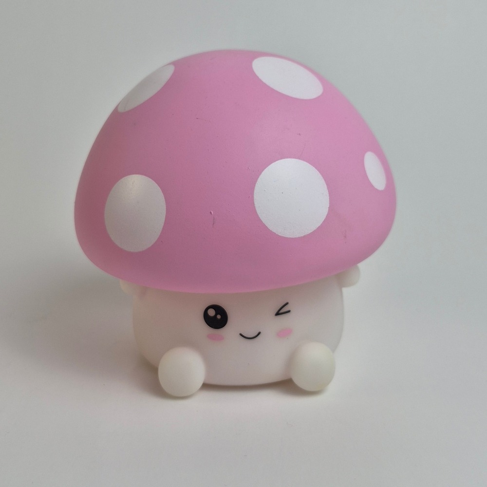 Idea Nuova Pink Mushroom LED Mood Light Kawaii Winking Face Color Changing Lamp